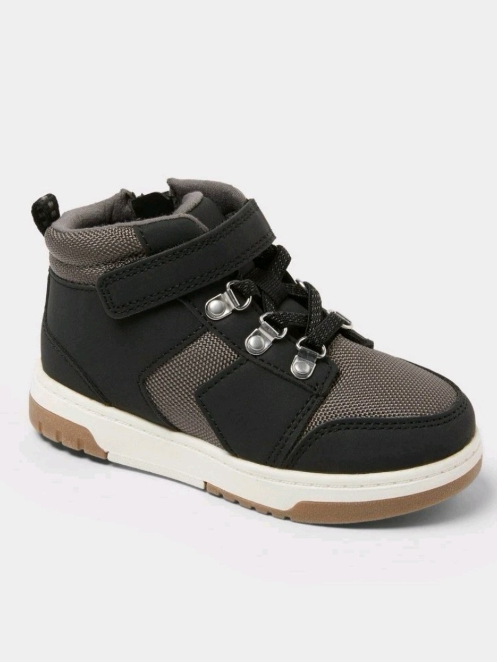 Kids Black and Gray High-Top Lace-Up Shey Sneakers with Hook-and-Loop Strap